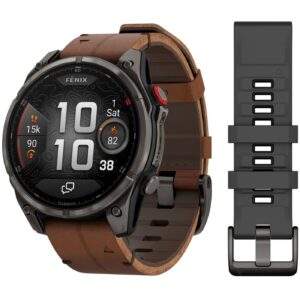 Часы Garmin Fenix 8 Pro — 47 mm AMOLED Sapphire Carbon Grey DLC Titanium with Chestnut Leather band (010-03198-40)