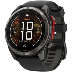 Часы Garmin Fenix 8 — 51 mm MICROLED Sapphire Carbon Grey DLC Titanium with Black/Pebble Grey Silicone band (010-03380-05)