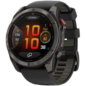 Часы Garmin Fenix 8 Pro — 51 mm AMOLED Sapphire Carbon Grey DLC Titanium with Black/Pebble Grey silicone band (010-03199-01)