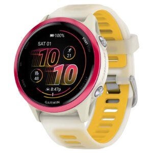 Часы Garmin Forerunner 570 — 42mm Raspberry Aluminium with Translucent Bone/Mango Band