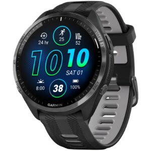 Часы Garmin Forerunner 965 — Carbon Gray DLC Titanium Bezel with Black Case and Black/Powder Gray Silicone Band